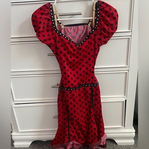red and black polka dot dress w/ open back